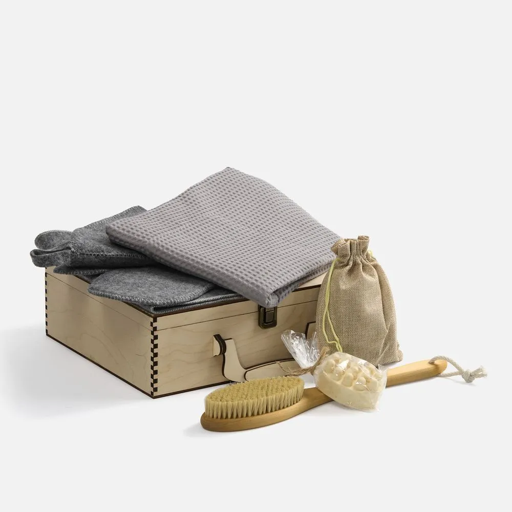 Банный набор Great Heat Therapy, мужской, светло-серый с логотипом