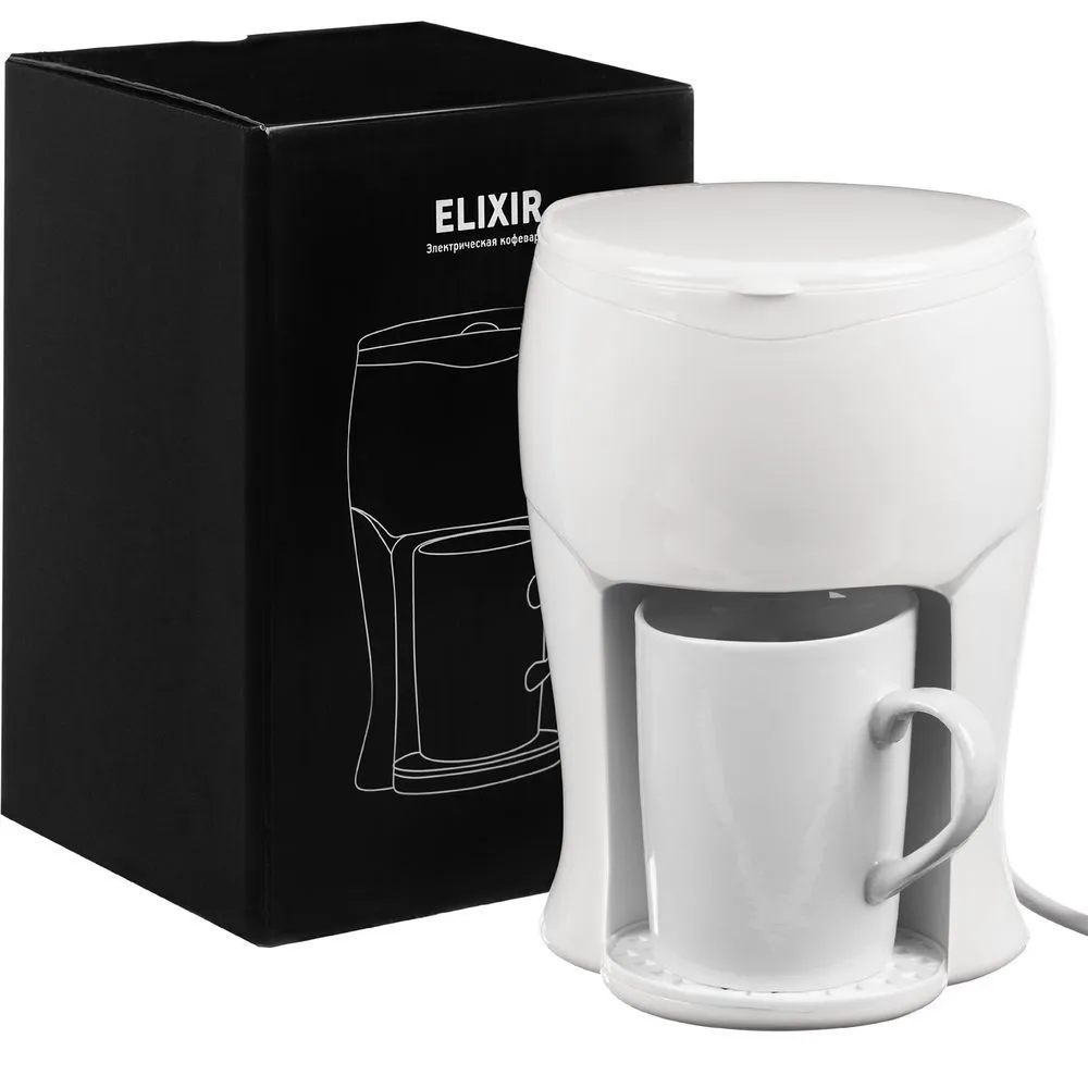 Бытовая техника с печатью логотипа. Электрическая кофеварка Elixir по цене 1 283 ₽ руб. (артикул 17210.60) Электрическая кофеварка Elixir, белая