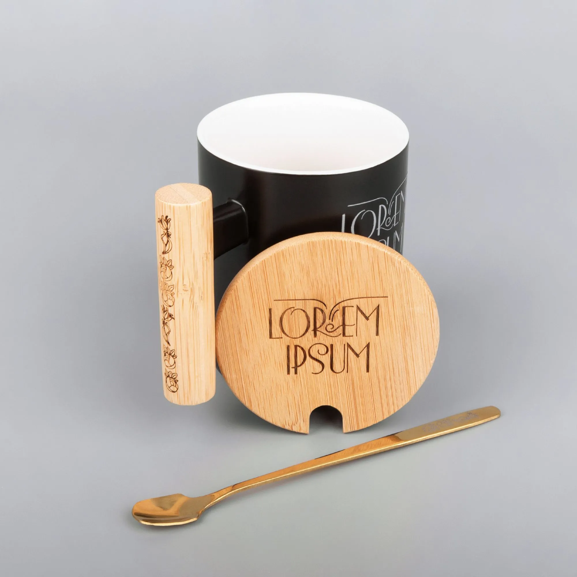 Кружки с печатью логотипа. Кружка с ложкой Eco Fusion по цене 643 ₽ руб. (артикул 20523.30) Кружка с ложкой Eco Fusion, черная