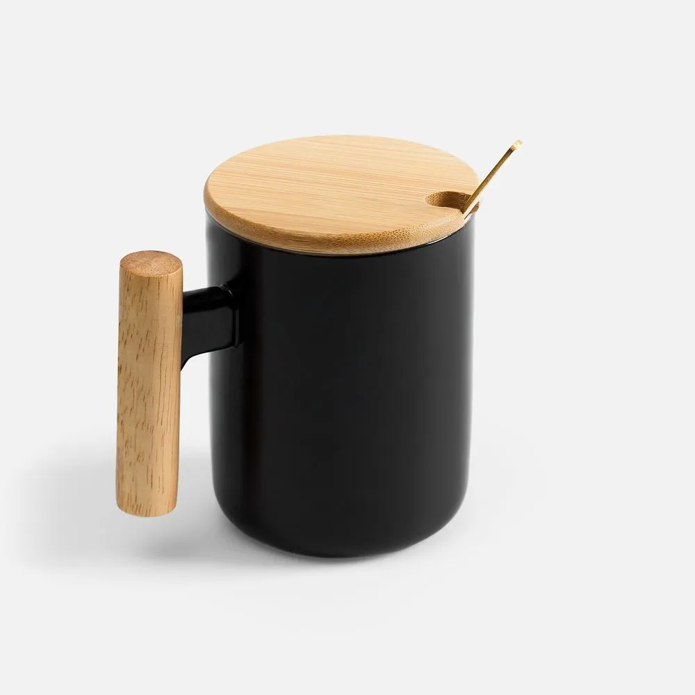 Кружки с печатью логотипа. Кружка с ложкой Eco Fusion по цене 643 ₽ руб. (артикул 20523.30) Кружка с ложкой Eco Fusion, черная