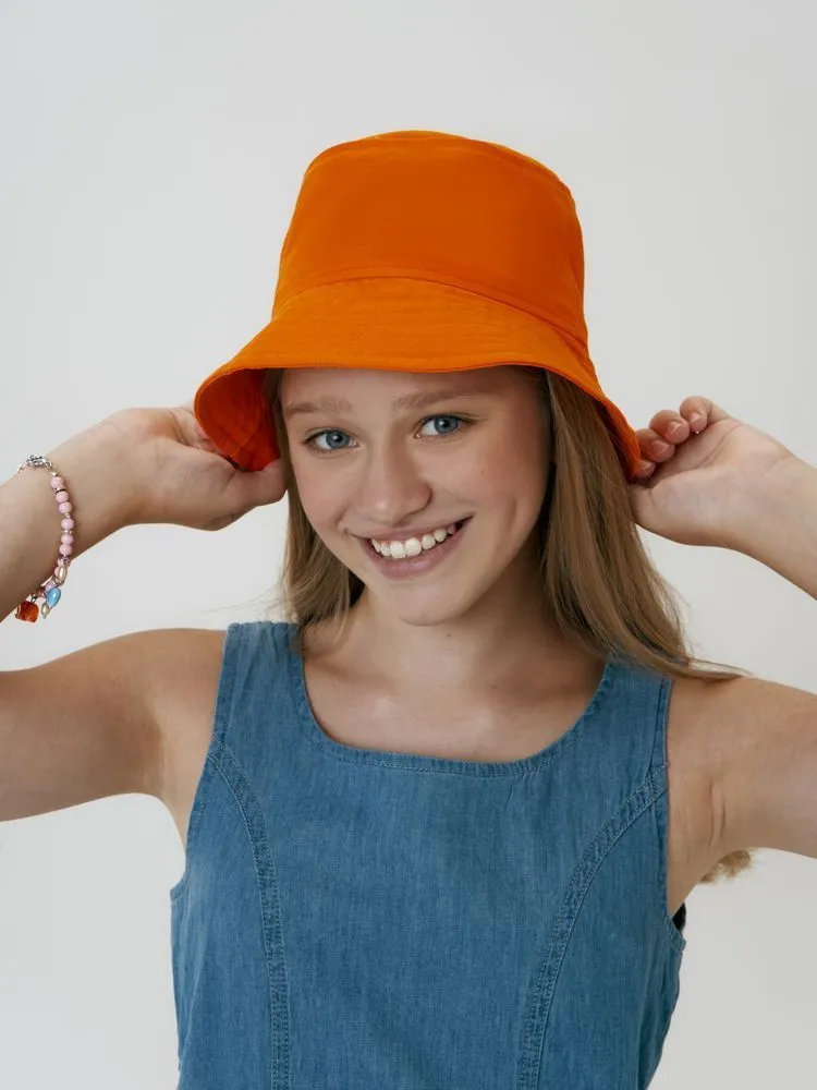 Детская одежда с печатью логотипа. Панама детская Challenge Kids по цене 446 ₽ руб. (артикул 16407.20) Панама детская Challenge Kids, оранжевая