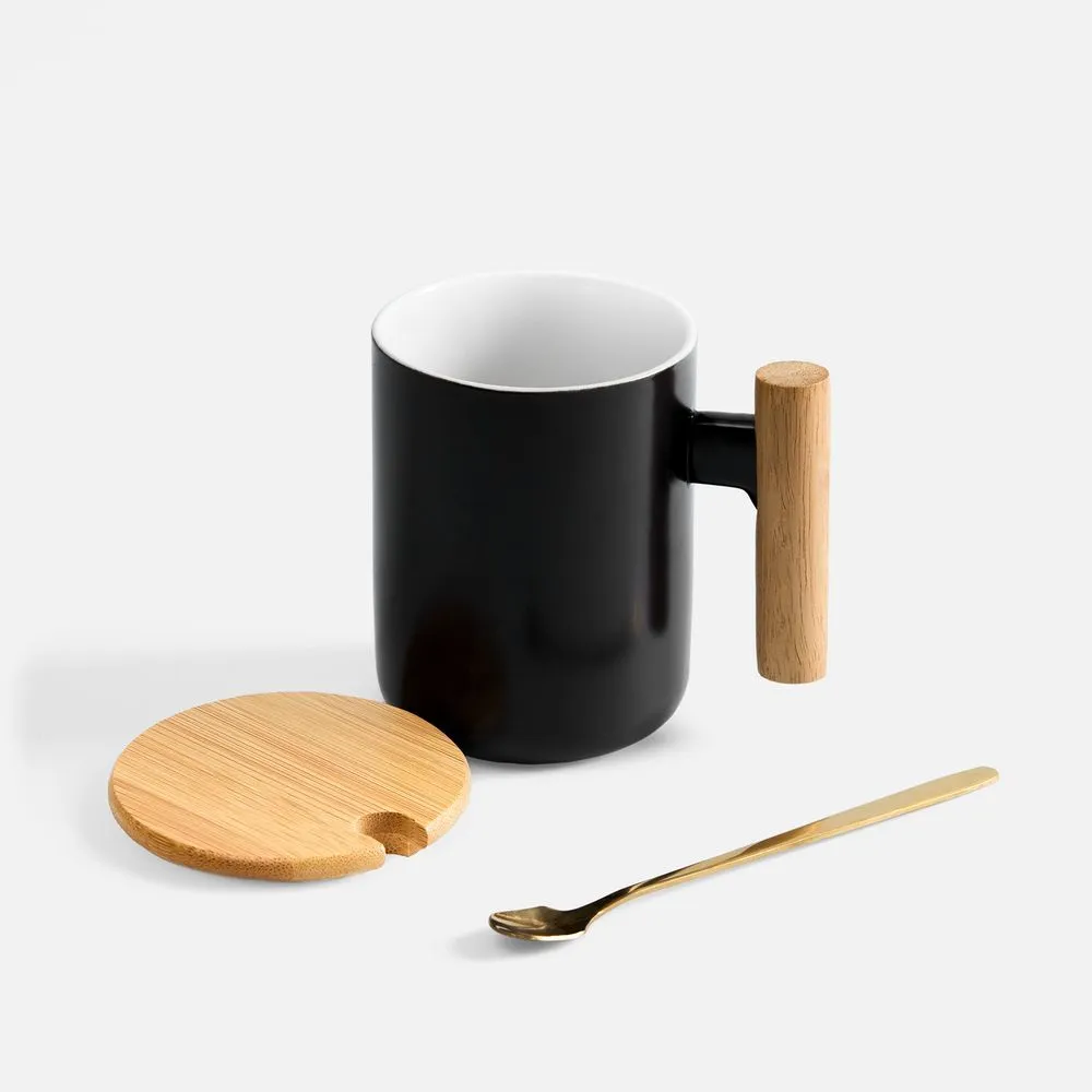 Кружки с печатью логотипа. Кружка с ложкой Eco Fusion по цене 643 ₽ руб. (артикул 20523.30) Кружка с ложкой Eco Fusion, черная