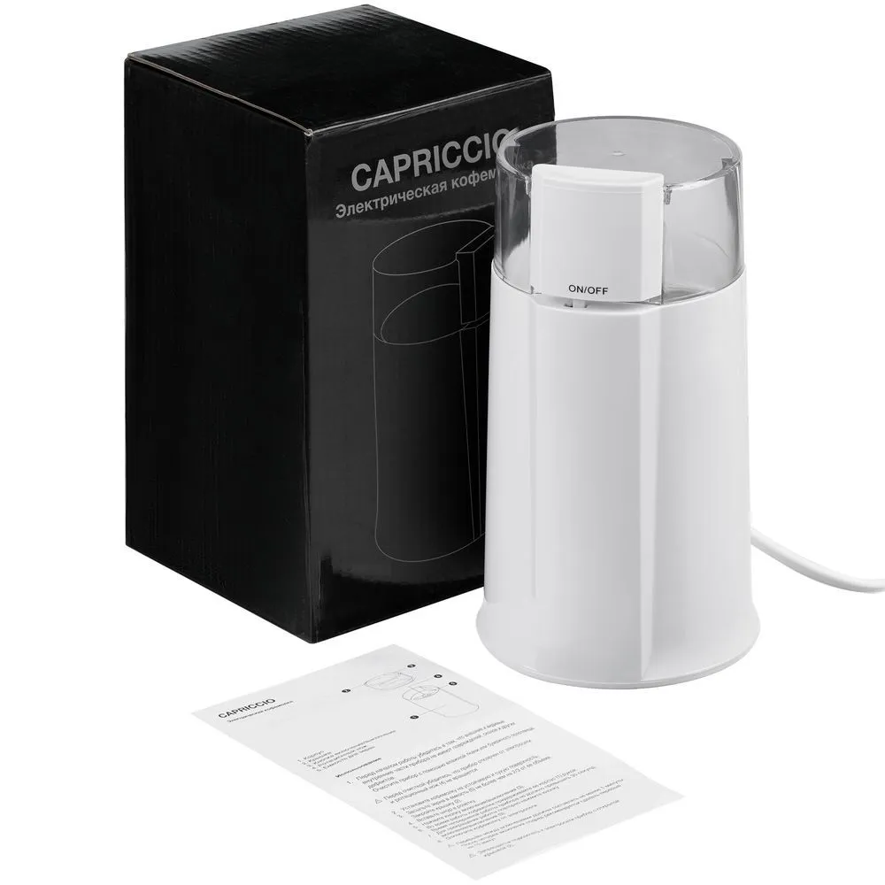 Кухонные принадлежности с печатью логотипа. Электрическая кофемолка Capriccio по цене 1 851 ₽ руб. (артикул 17614.60) Электрическая кофемолка Capriccio, белая