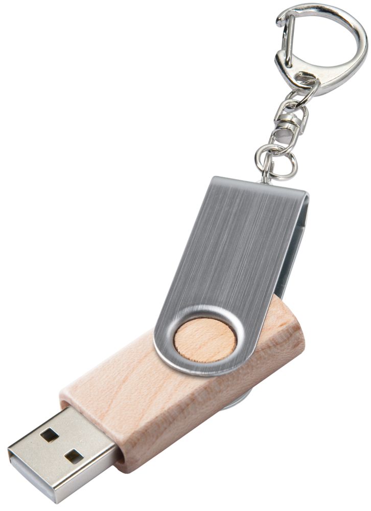 Флешка Twist Wood, светлое дерево, 16 Гб с логотипом