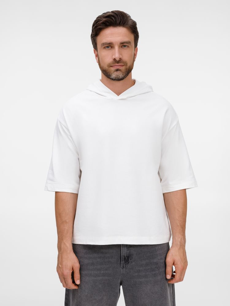 Футболка оверсайз унисекс с капюшоном Neofit, молочно-белая с логотипом