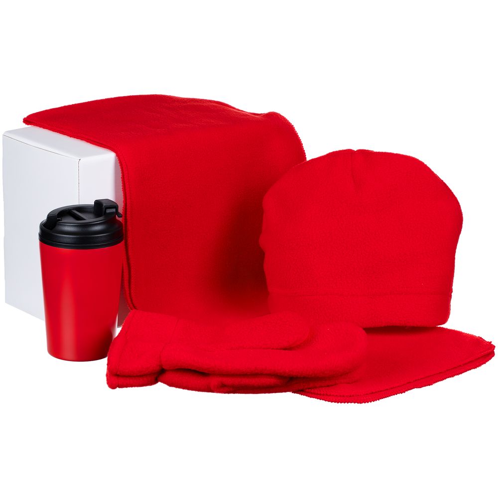Набор Fleecy с термостаканом, красный с логотипом