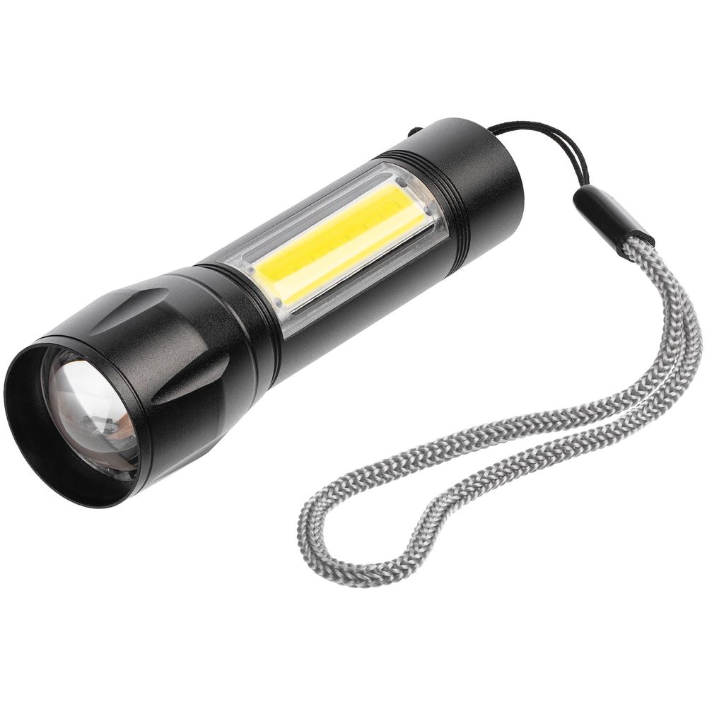 Фонарик аккумуляторный с фокусировкой луча Kirk, черный с логотипом