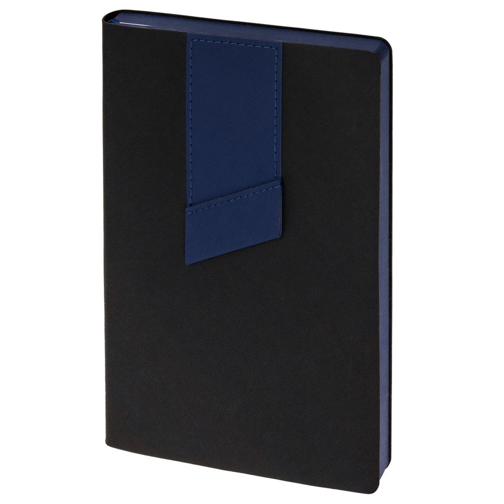 Ежедневник Bookmark, недатированный, черный с синим с логотипом