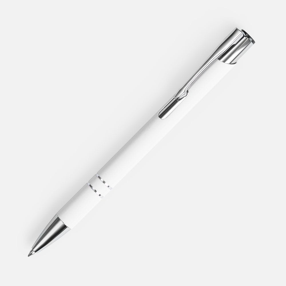 Ручка шариковая Keskus Soft Touch, белая с логотипом