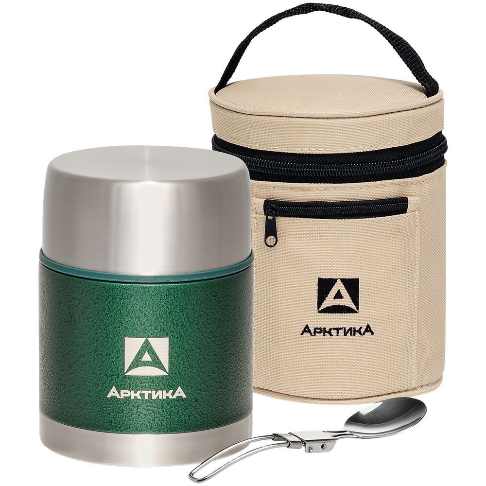 Термос для еды в чехле «Арктика 600», зеленый с логотипом