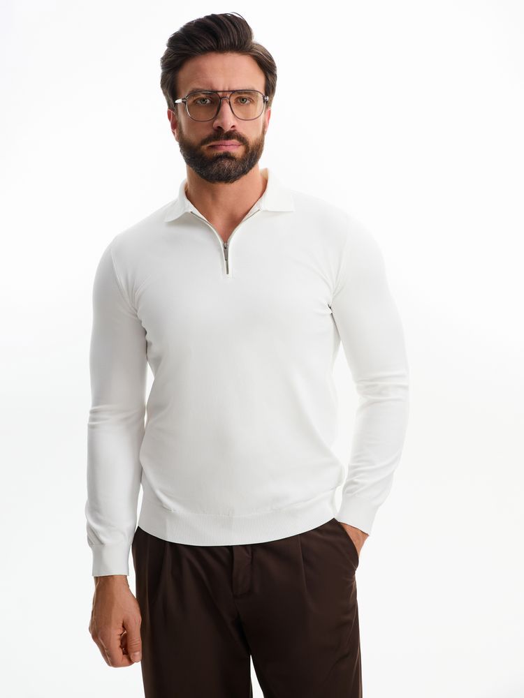 Рубашка поло мужская с длинным рукавом Terrazzo, белая с логотипом