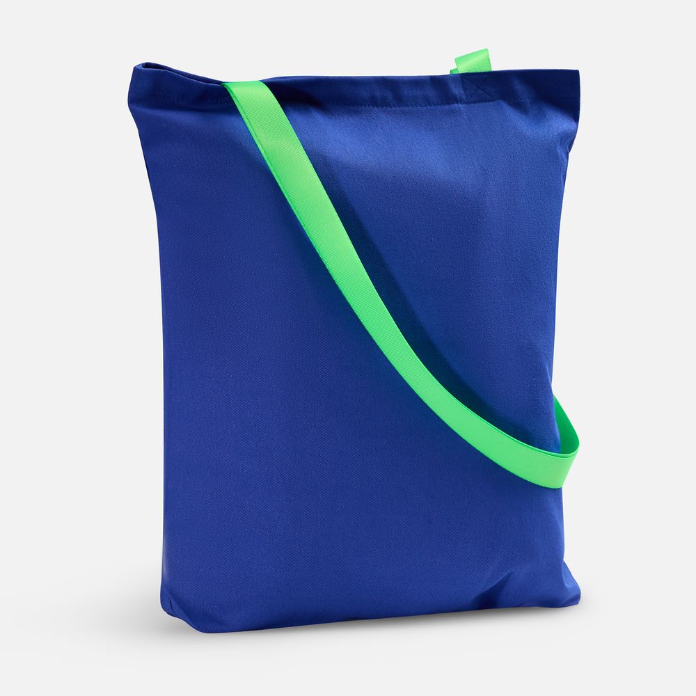 Шопер B4, синий с зелеными ручками с логотипом