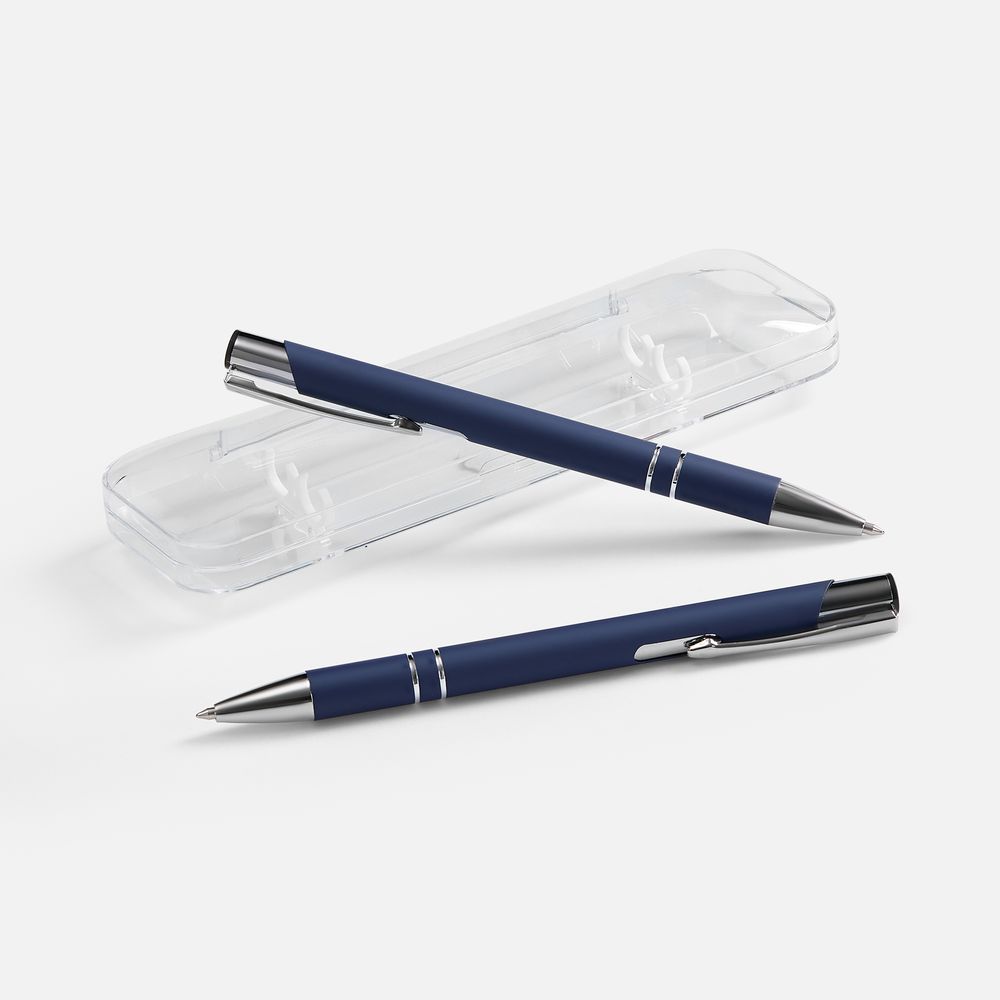 Набор из 2 ручек Keskus Soft Touch, синий с логотипом