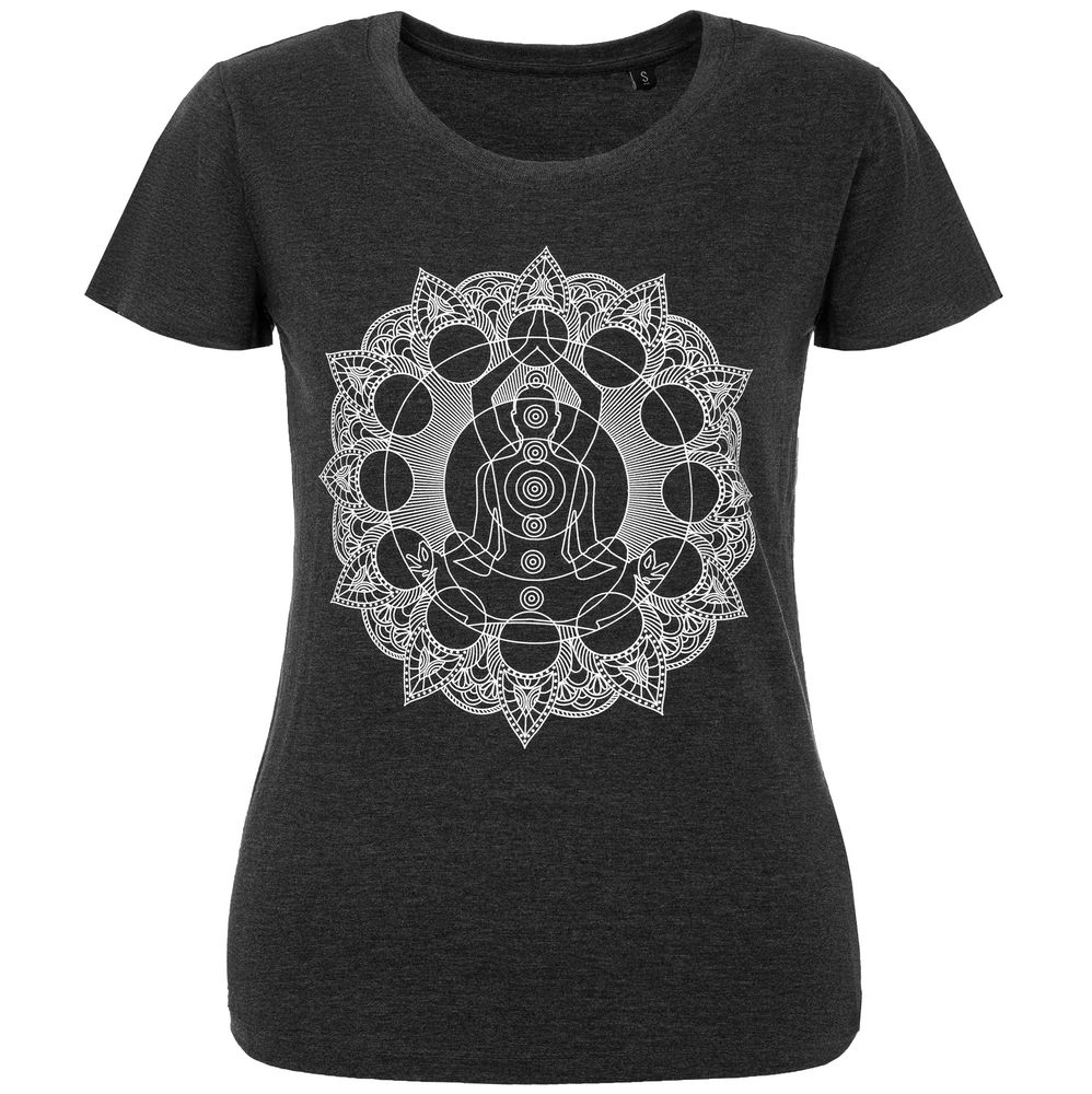 Футболка женская Chakraday, черный меланж с логотипом