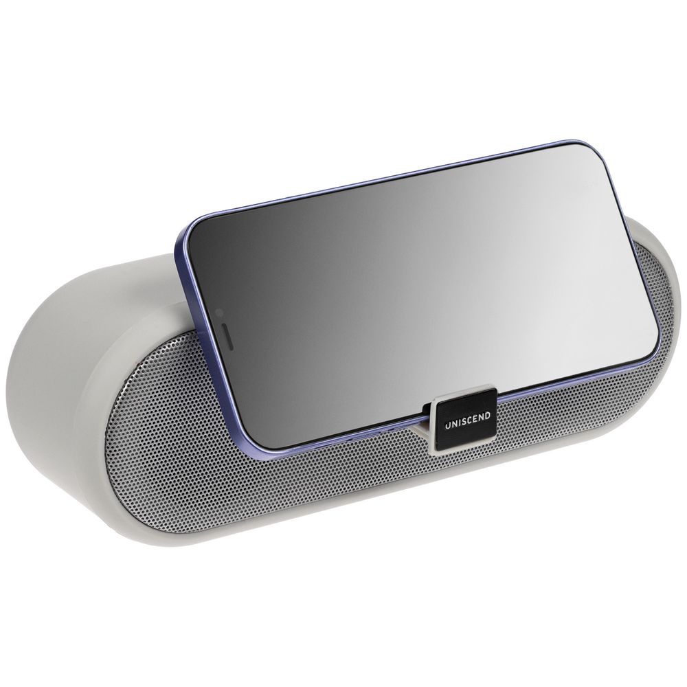 Беспроводная стереоколонка Uniscend Roombox, светло-серая с логотипом