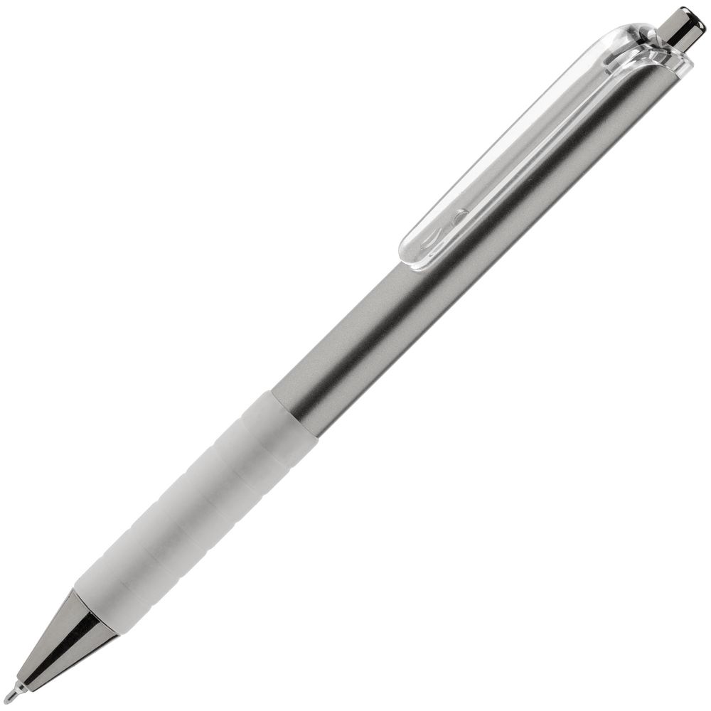 Ручка шариковая Easy Grip, серебристая с логотипом