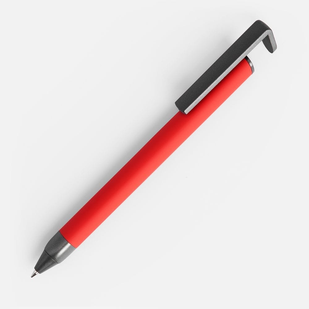 Ручка шариковая Standic Soft Touch с подставкой для телефона, красная с логотипом