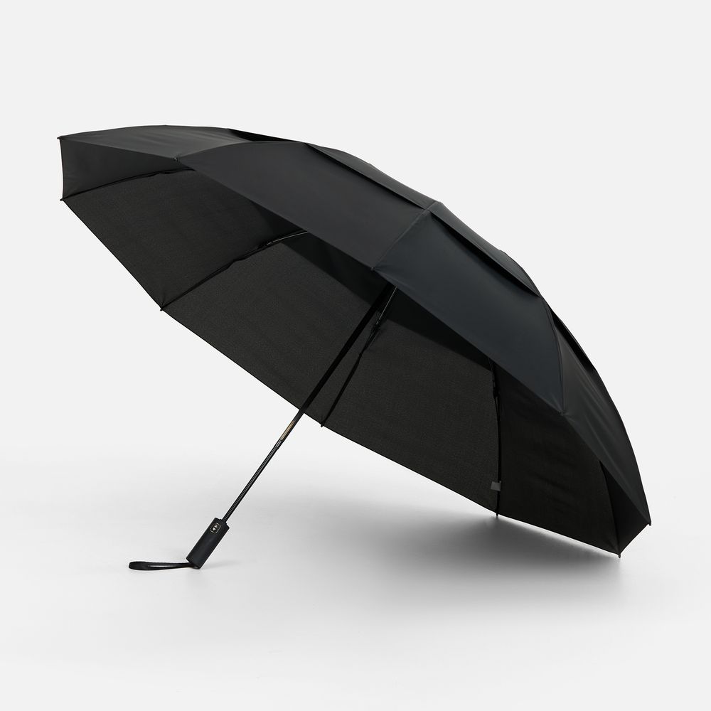 Зонт обратного сложения twoGether с двойным куполом, черный с логотипом