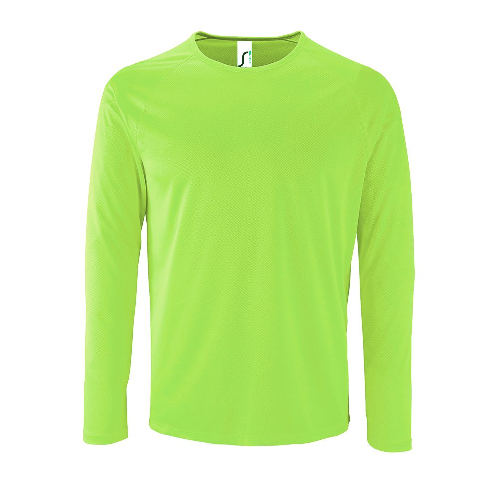 Футболка с длинным рукавом Sporty LSL Men, неоново-зеленая с логотипом