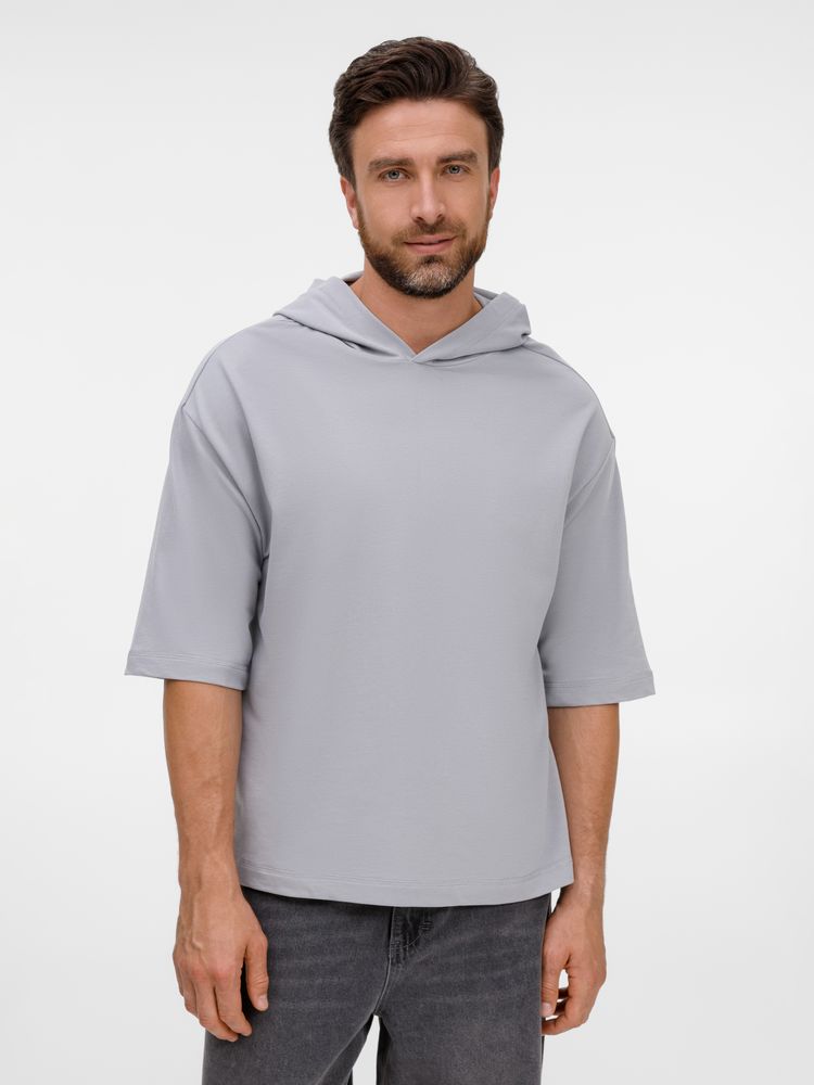 Футболка оверсайз унисекс с капюшоном Neofit, светло-серая с логотипом