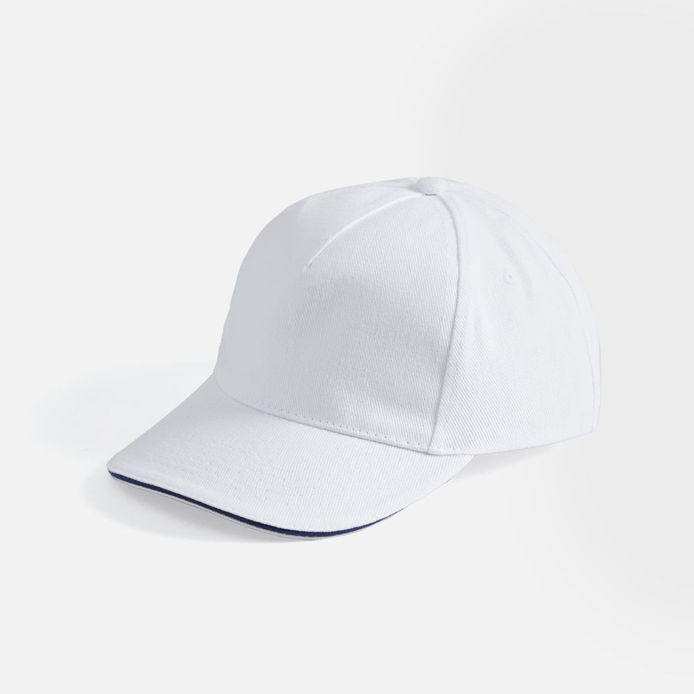Бейсболка Long Beach, белая с темно-синим с логотипом