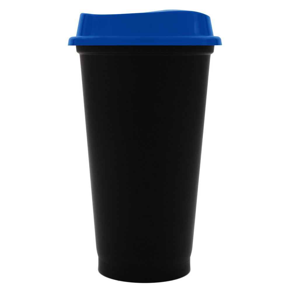 Стакан с крышкой Color Cap Black, черный с синим с логотипом