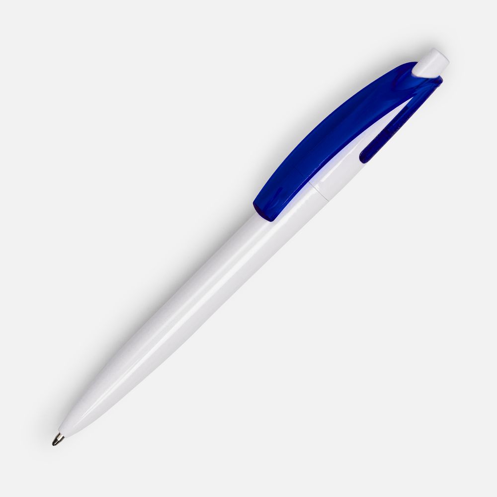 Ручка шариковая Bento, белая с синим с логотипом