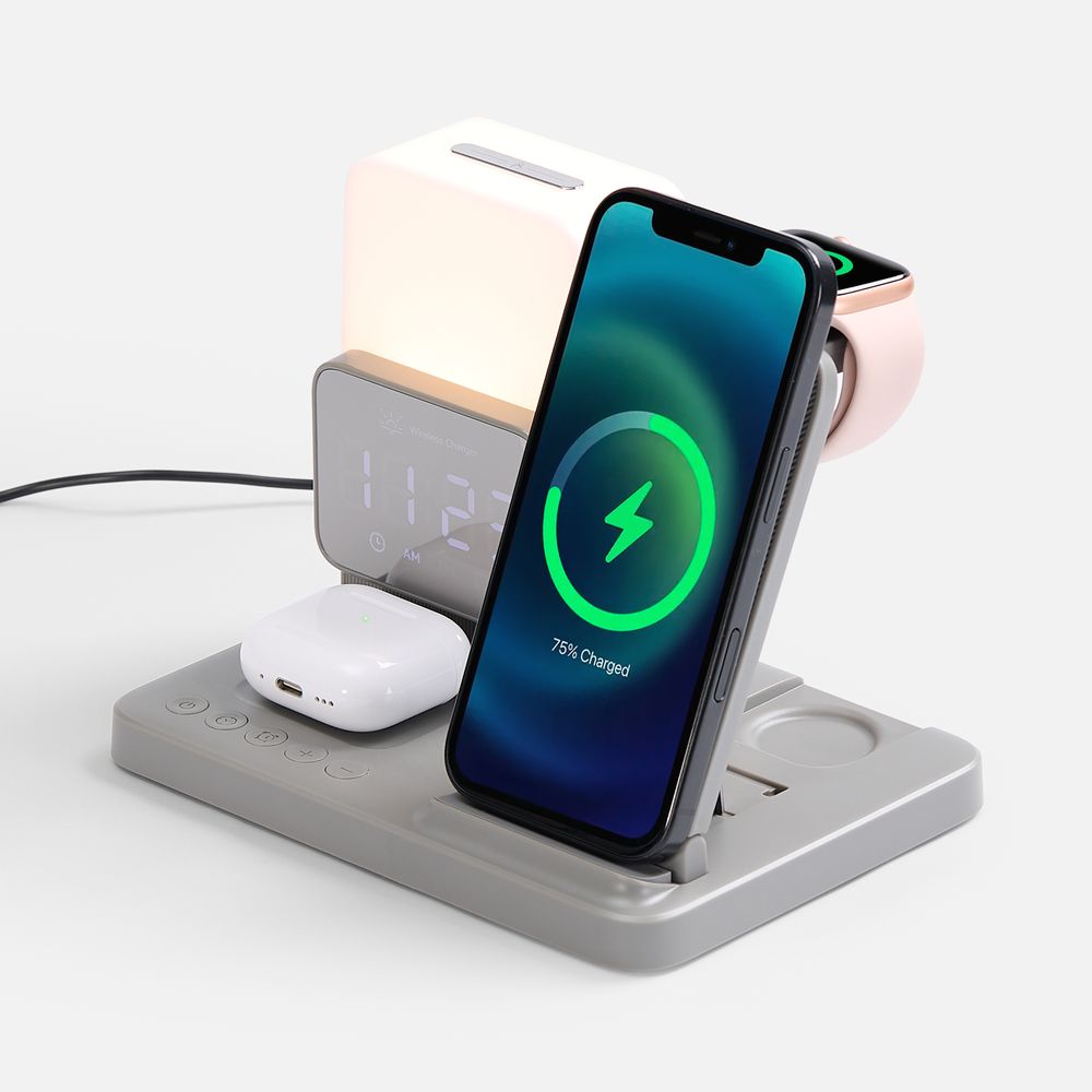 Зарядная станция с электронными часами и подсветкой Large Charge ver.3, серая с логотипом