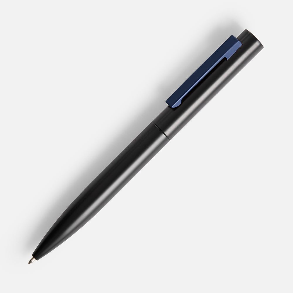 Ручка шариковая Inkolor, черная с темно-синим с логотипом