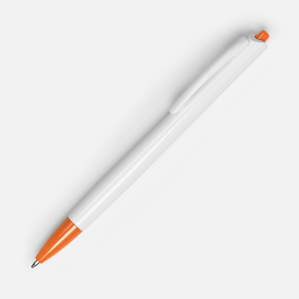 Ручка шариковая Tick, белая с оранжевым с логотипом