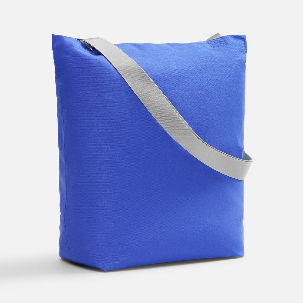 Шопер B5, синий с широкими серыми ручками с логотипом