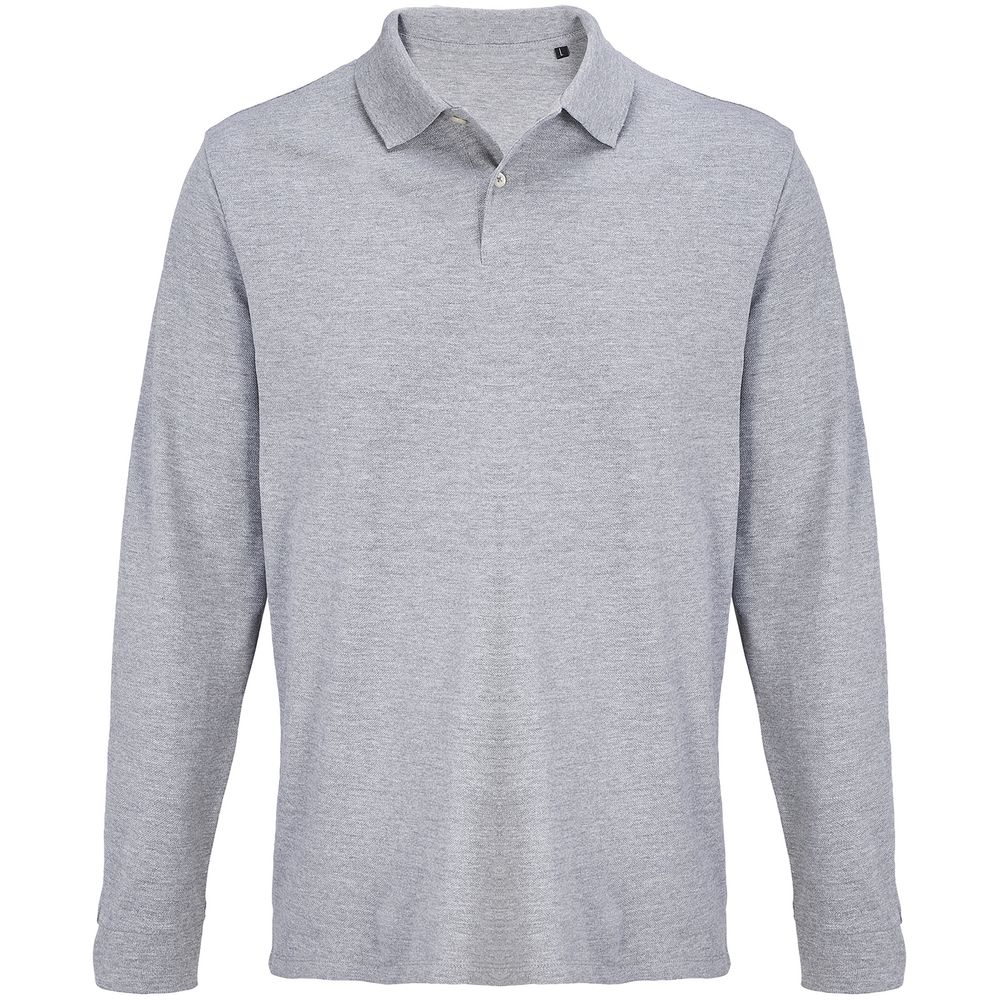 Рубашка поло унисекс с длинным рукавом Pacific LSL, серый меланж с логотипом
