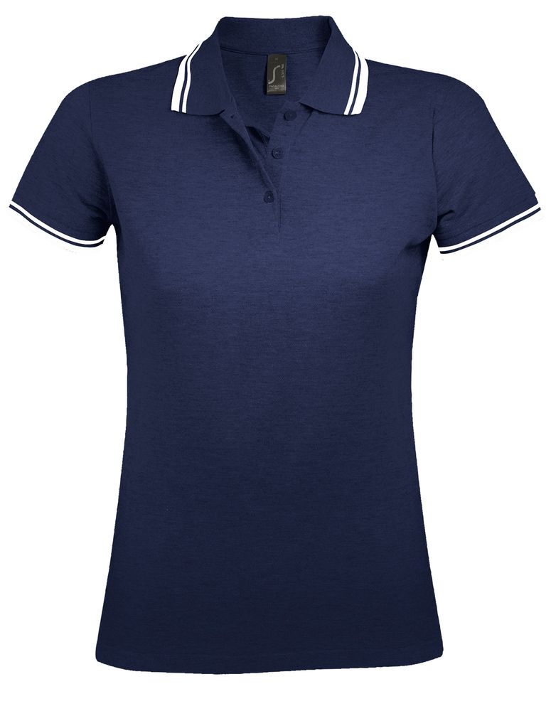 Рубашка поло женская Pasadena Women 200 с контрастной отделкой, темно-синяя с белым с логотипом