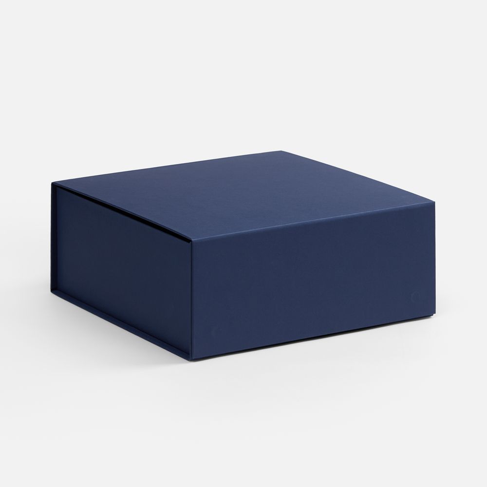 Коробка складная Quadra Fold, темно-синяя с логотипом