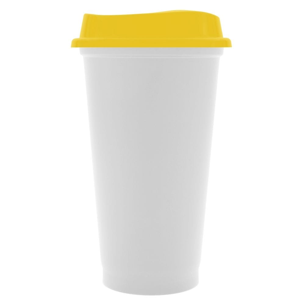 Стакан с крышкой Color Cap White, белый с желтым с логотипом