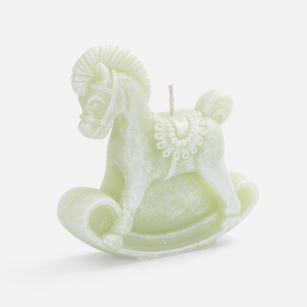 Свеча фигурная «Лошадка-качалка», светло-зеленая с логотипом