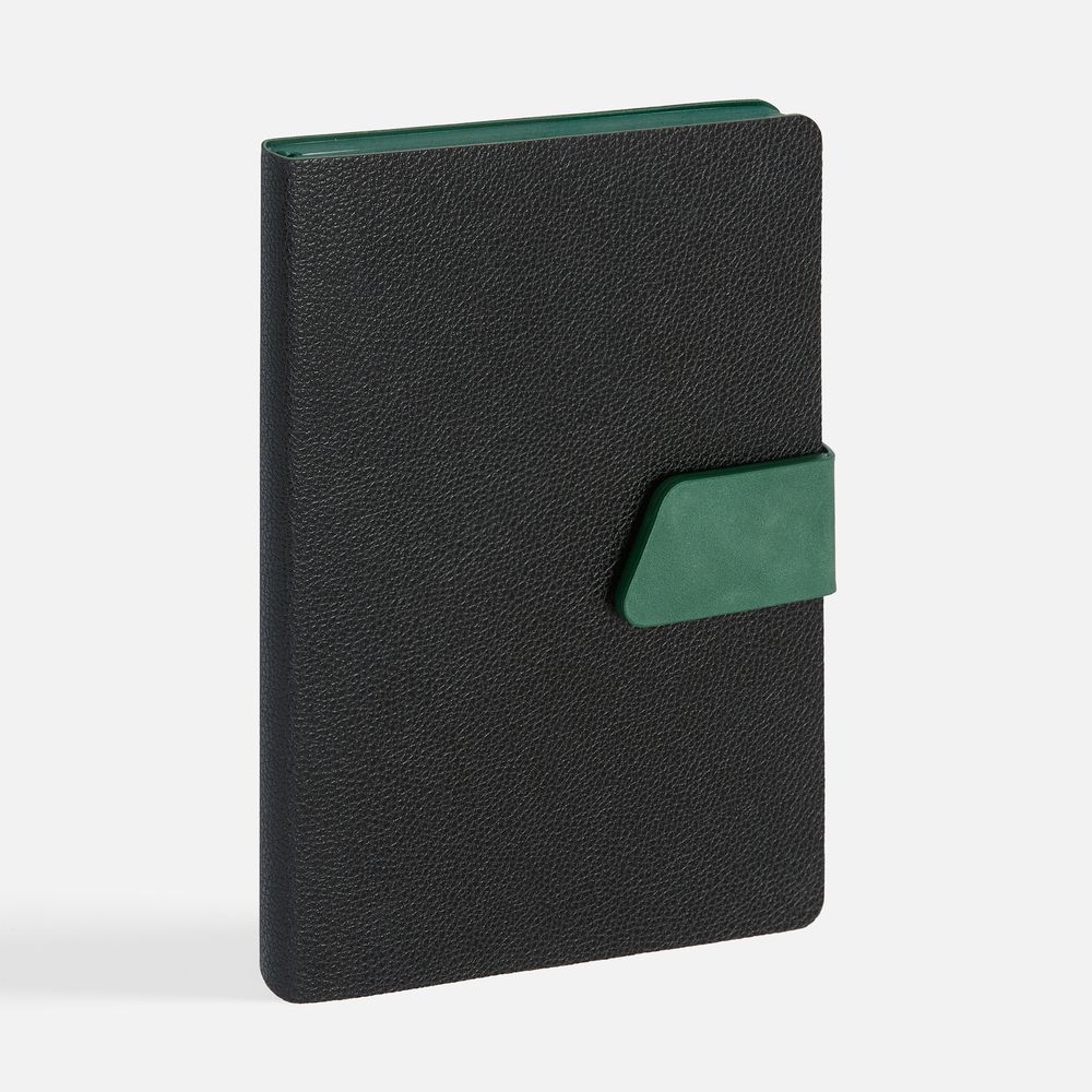 Ежедневник Boom, недатированный, черный с зеленым с логотипом