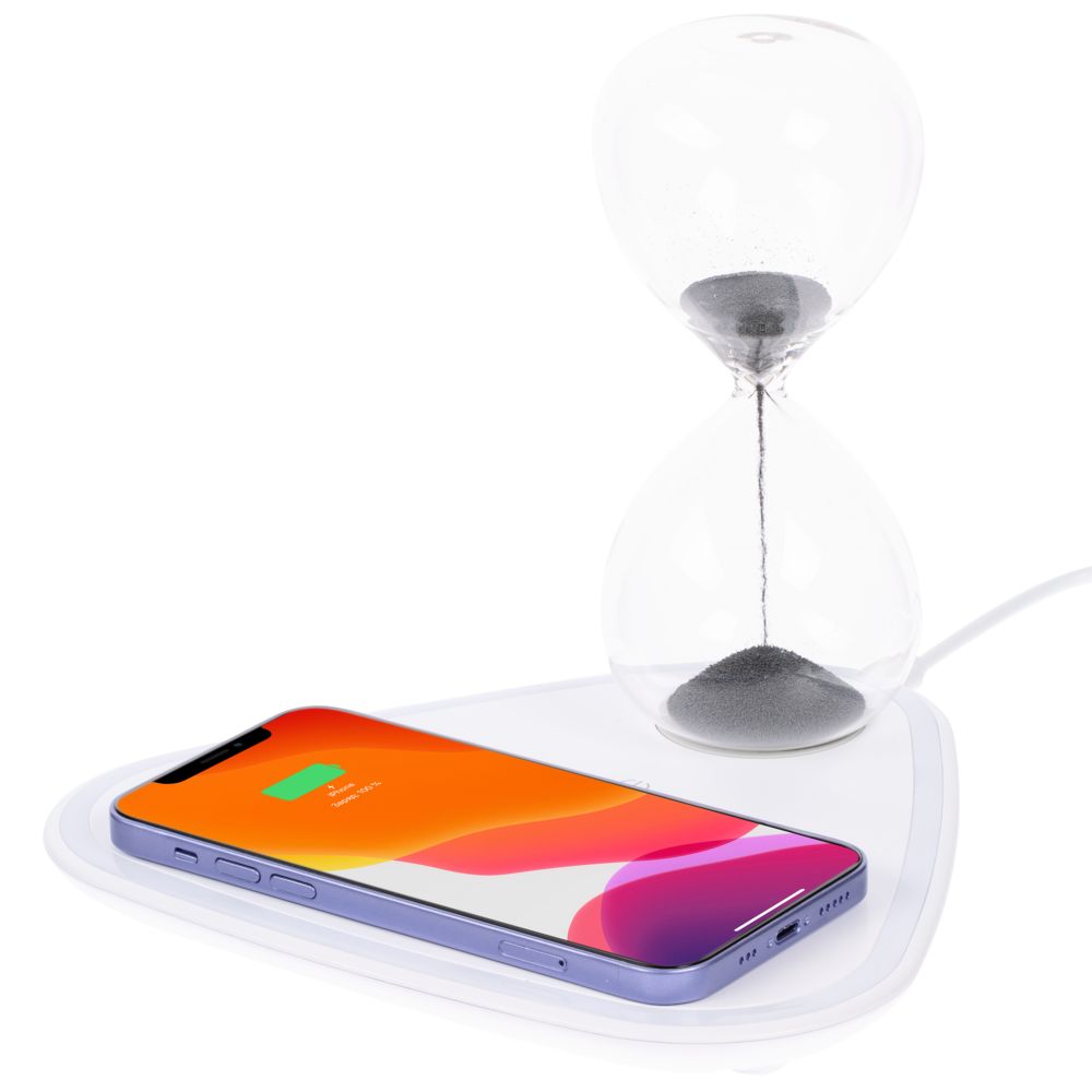 Станция беспроводной зарядки с антистрессом Countdown, белая с логотипом