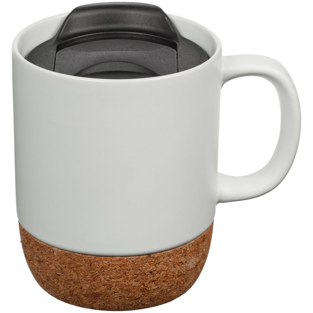 Кружка с пробковой подставкой Corky Walk, белая с логотипом