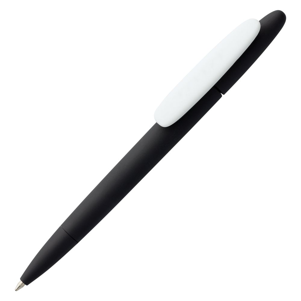 Ручка шариковая Prodir DS5 TRR-P Soft Touch, черная с белым с логотипом