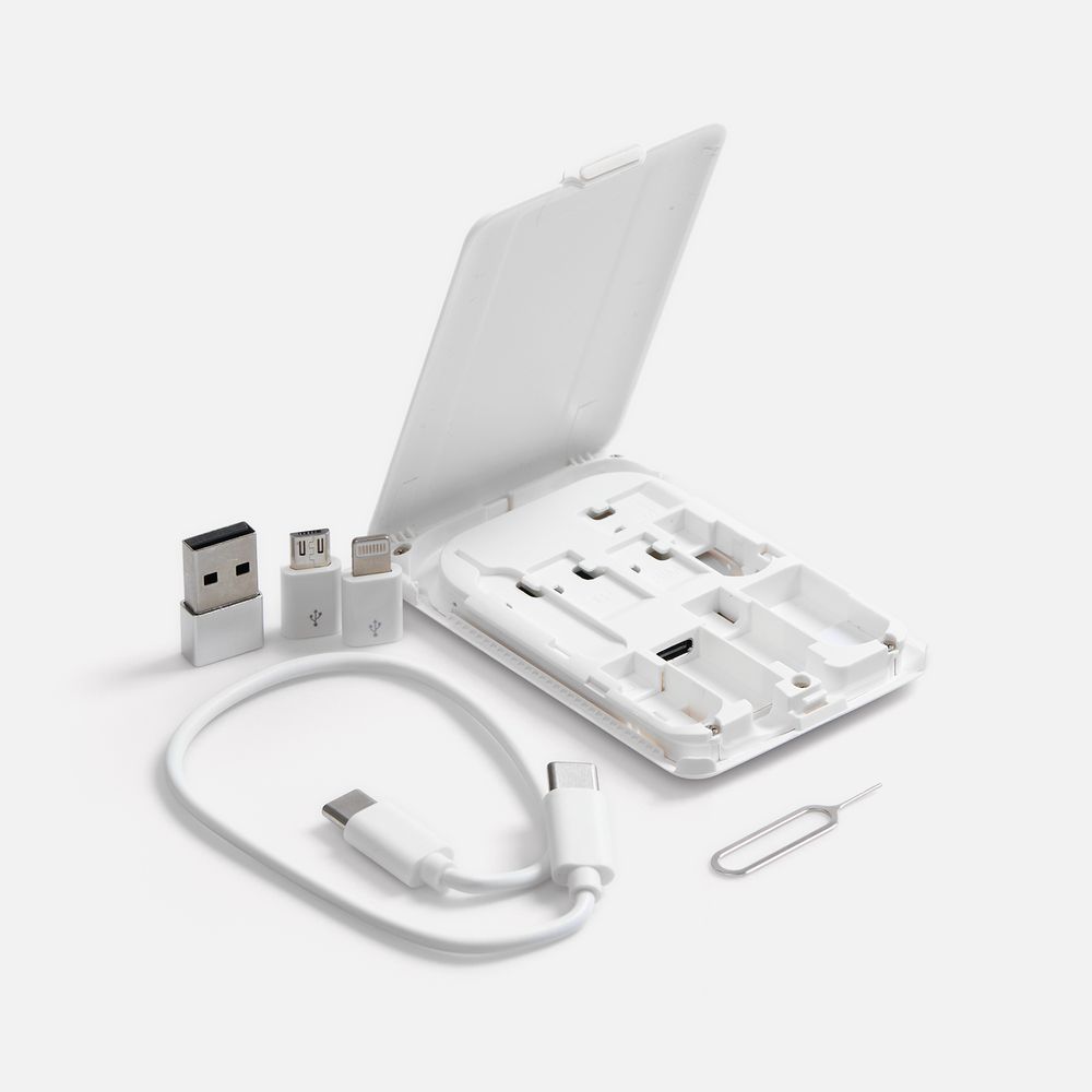 Органайзер с беспроводной зарядкой и набором адаптеров Octopod, белый с логотипом