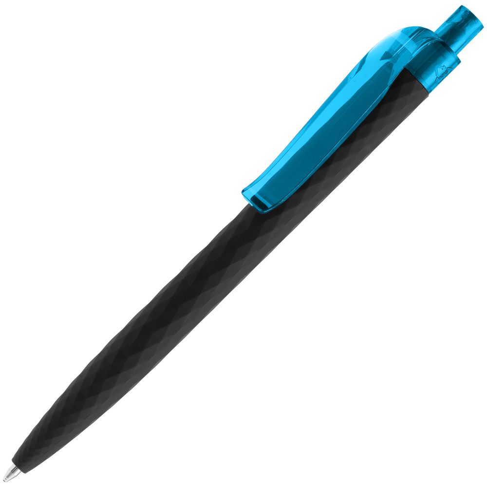 Ручка шариковая Prodir QS01 PRT-T Soft Touch, черная с голубым с логотипом