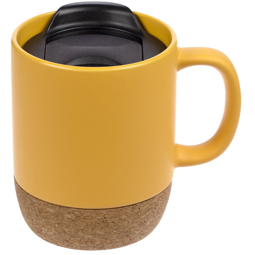 Кружка с пробковой подставкой Corky Walk, желтая с логотипом