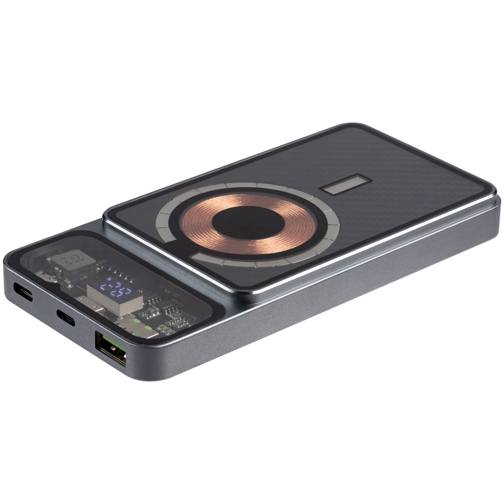 Магнитный беспроводной аккумулятор Cooper Prime 10000 мАч, темно-серый с логотипом