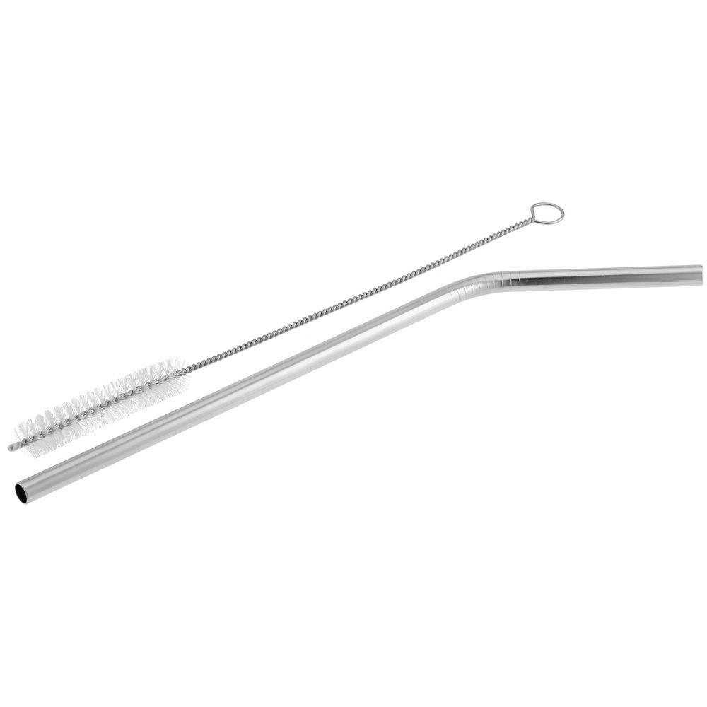 Набор Mellow, с изогнутой трубочкой, серебристый с логотипом