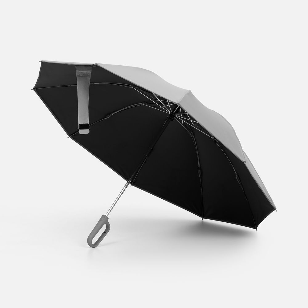 Зонт обратного сложения с ручкой-карабином Foldberry, серый с логотипом