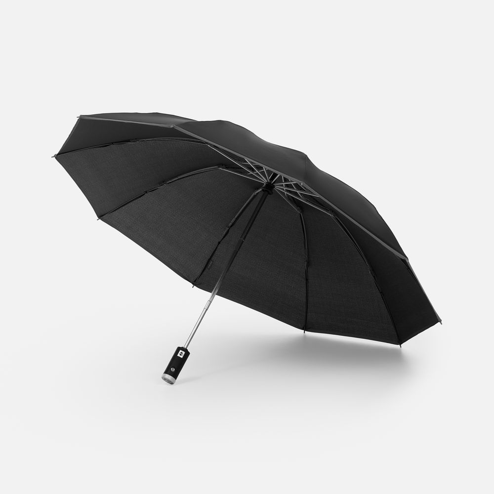 Зонт обратного сложения Norsken с фонариком, черный с логотипом