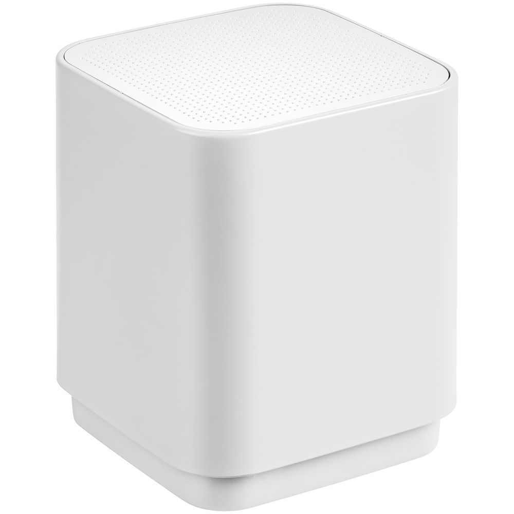 Беспроводная колонка с подсветкой гравировки Glim, белая с логотипом