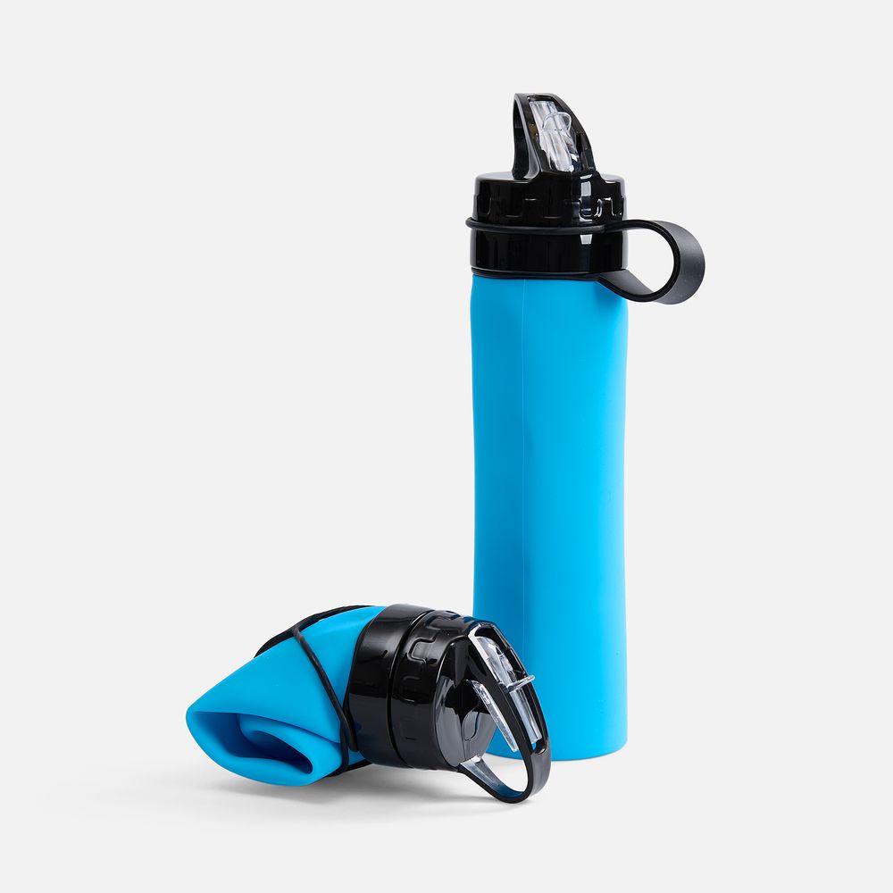 Складная бутылка для воды Langfossen, голубая с логотипом