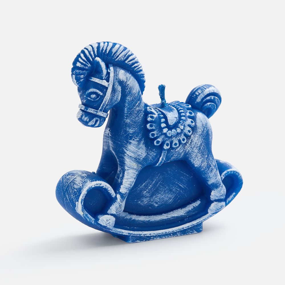 Свеча фигурная «Лошадка-качалка», синяя с логотипом